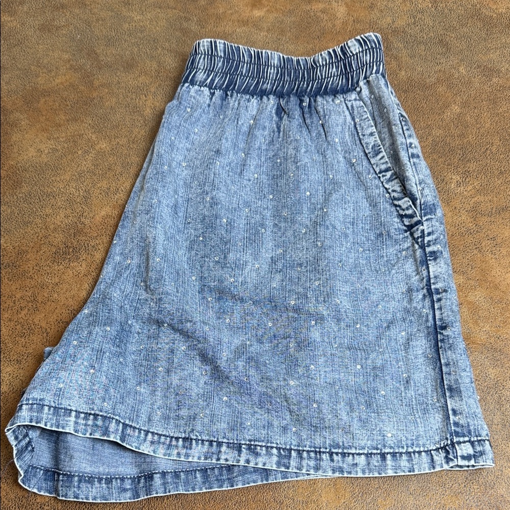 Embellished Blue Denim Pull-on Shorts